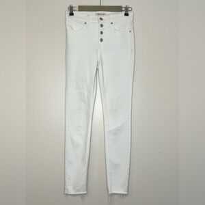 MADEWELL 9" Mid Rise Skinny White Jeans Ankle Length Raw Hem Button Fly | 25